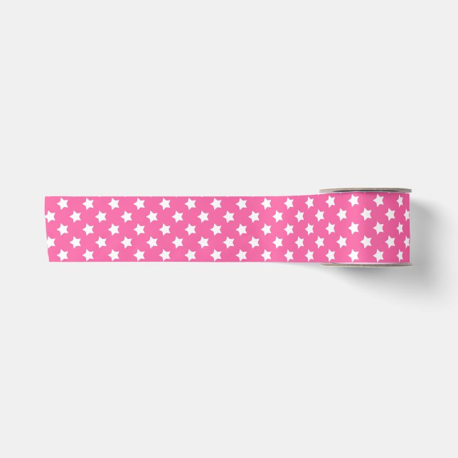 Ruban En Satin Rose White Stars Motif Décor (Devant)