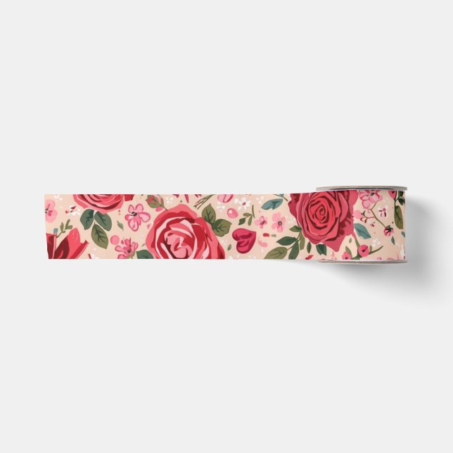Ruban En Satin Roses à rayures roses (Devant)