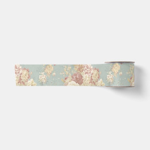 Ruban En Satin Roses blanches et roses au teint rosé sur fond ble