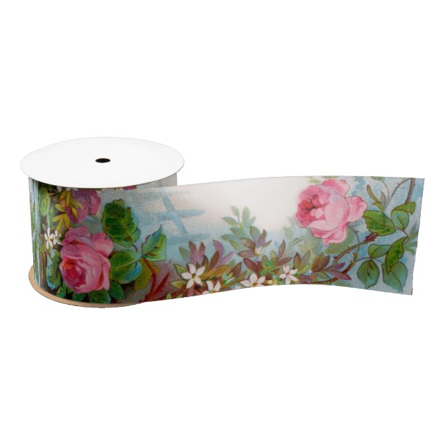 RUBAN EN SATIN ROSES ET JASMINES, BEAUTÉ FLORALE NATURE AMATEUR (Bobine)