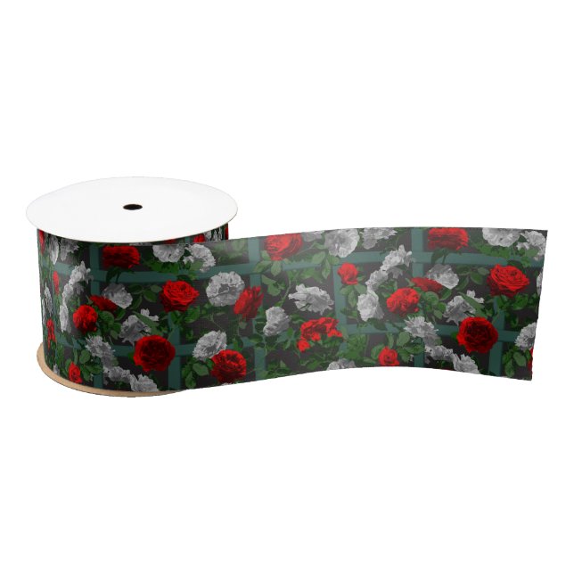 Ruban En Satin Roses floraux élégants rouges (Bobine)