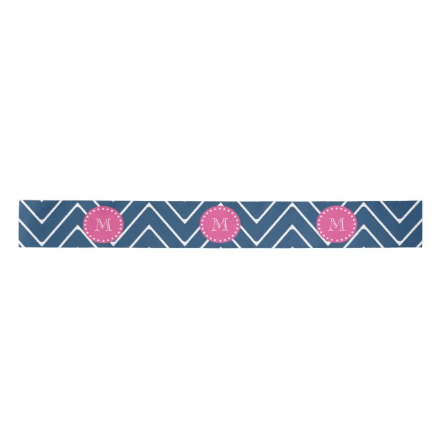 Ruban En Satin Roses indien, bleu marine Chevron | votre (Devant)