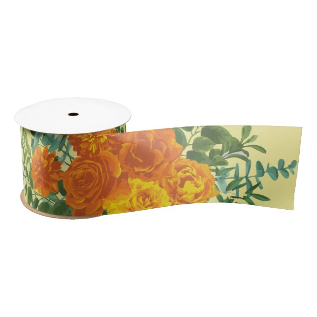 Ruban En Satin Roses Mariages orange jaune printemps (Bobine)
