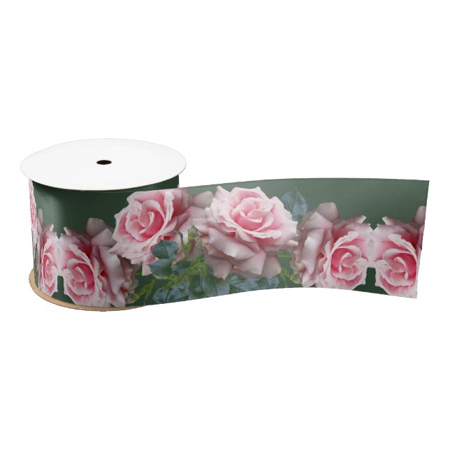 Ruban En Satin Roses roses roses larges Mariage noir vert ruban (Bobine)