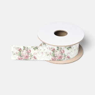 Ruban En Satin Roses roses sur fond blanc
