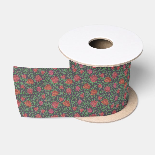 Ruban En Satin Roses rouges et fuchsia parfaites de style gothiqu (Bobine)