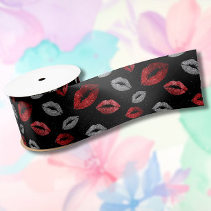 Ruban En Satin Rouge à lèvres pailleté argent Saint-Valentin sur