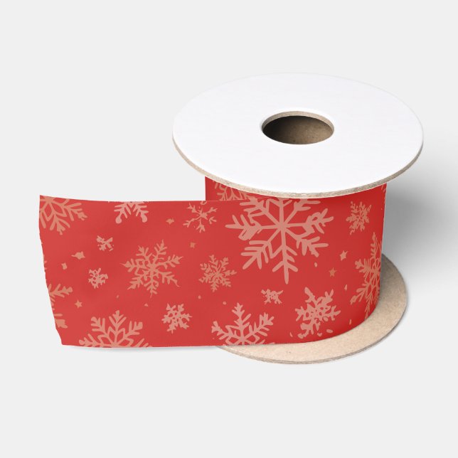 Ruban En Satin Rouge avec Flèches de neige en or (Bobine)