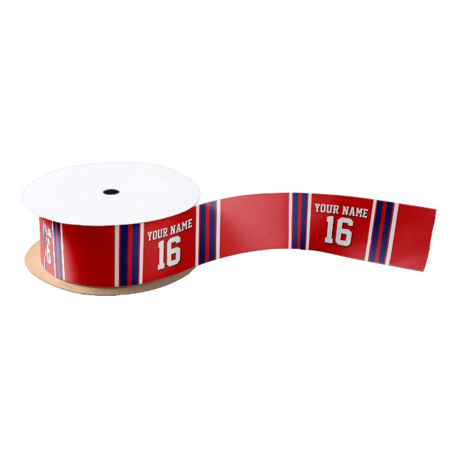 Ruban En Satin Rouge avec Marine White Stripes Team Jersey (Bobine)