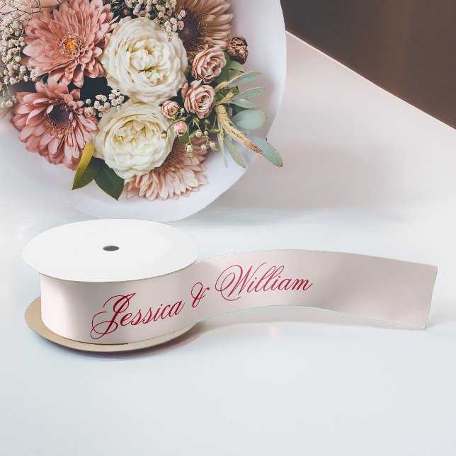 Ruban En Satin Rouge de mariage Écriture manuscrite Rose simple C (Créateur téléchargé)