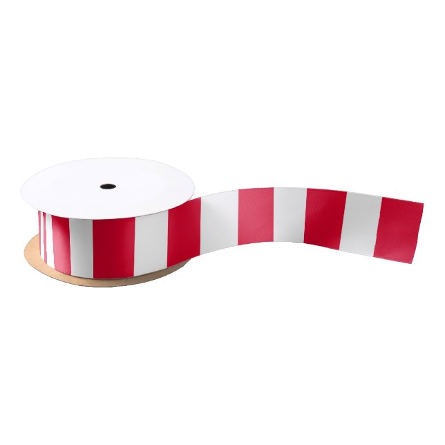 Ruban En Satin Rouge et Blanc Rayures Épaisses (Bobine)