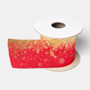 Ruban En Satin Rouge et flocons de neige de Noël d'or