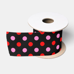 Ruban En Satin Rouge et rose sur fond noir à pois design