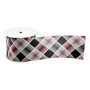 Ruban En Satin Rouge noir blanc plaid