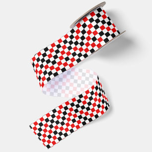 Ruban En Satin Rouge Noir et Blanc Carreaux