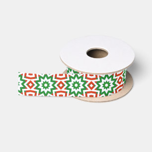 Ruban En Satin Rouge Vert blanc de Noël Motif géométrique