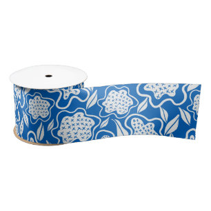 Ruban En Satin Royal Blue and White Cross Stitch Floral
