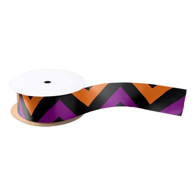 Ruban En Satin Ruban citrouille, violet et noir Chevron Stripes (Bobine)