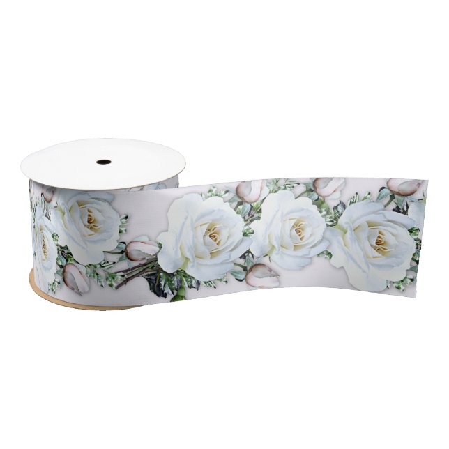 Ruban En Satin Ruban d'artisanat Mariage blanc Roses (Bobine)