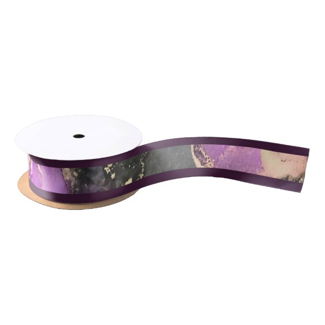 Ruban En Satin Ruban de bordure violet de pépins d'or noir (Bobine)