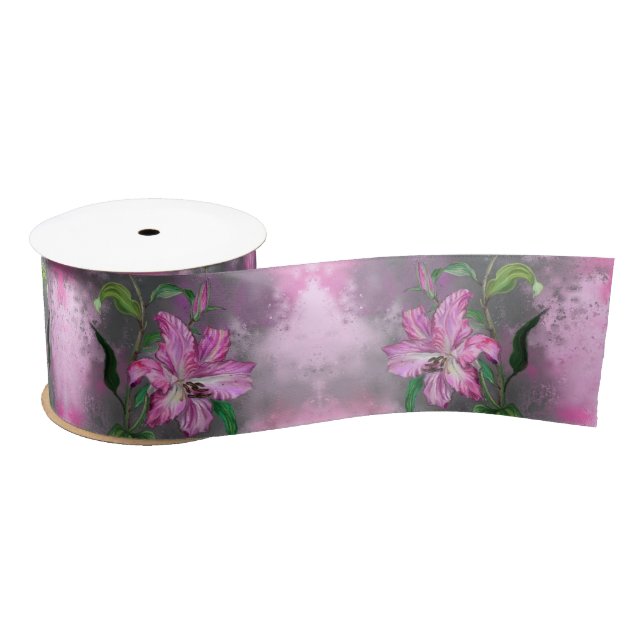 Ruban En Satin Ruban de Fleurs Lys Violet Rose (Bobine)