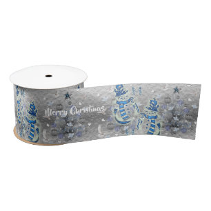 Ruban En Satin Ruban de Noël, joyeux Satin de Snowman d'argent b