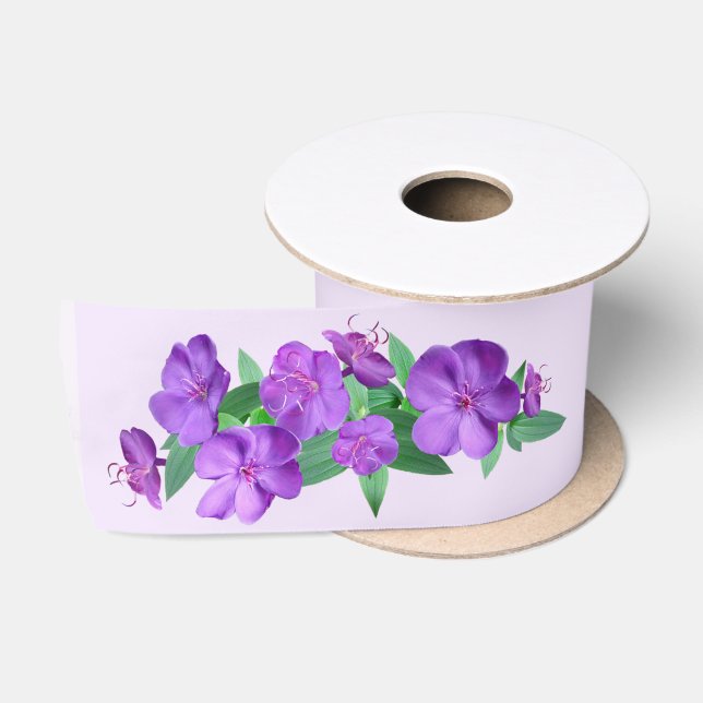 Ruban En Satin Ruban de satin à fleurs violettes (Bobine)
