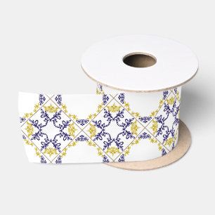 Ruban En Satin Ruban de satin à motif jaune et bleu doux