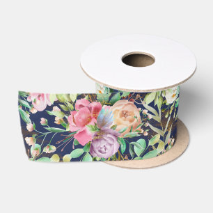 Ruban En Satin ruban de satin aux roses colorées pailleté d'or