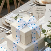 Ruban de Satin Blanc Cœurs Bleus Bavarois pour Mar