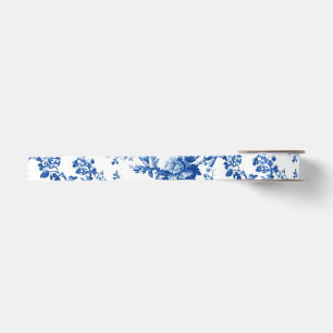Ruban En Satin Ruban de satin classique à motif floral toile bleu