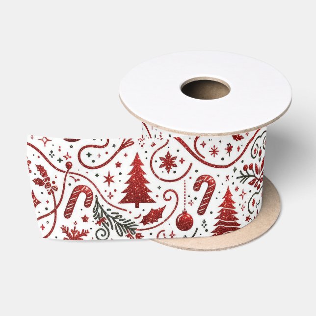 Ruban En Satin Ruban de satin de Noël rouge blanc (Bobine)