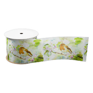 Ruban En Satin Ruban de satin d'oiseaux aquarelle