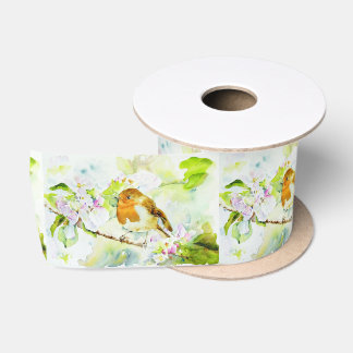 Ruban En Satin Ruban de satin d'oiseaux aquarelle