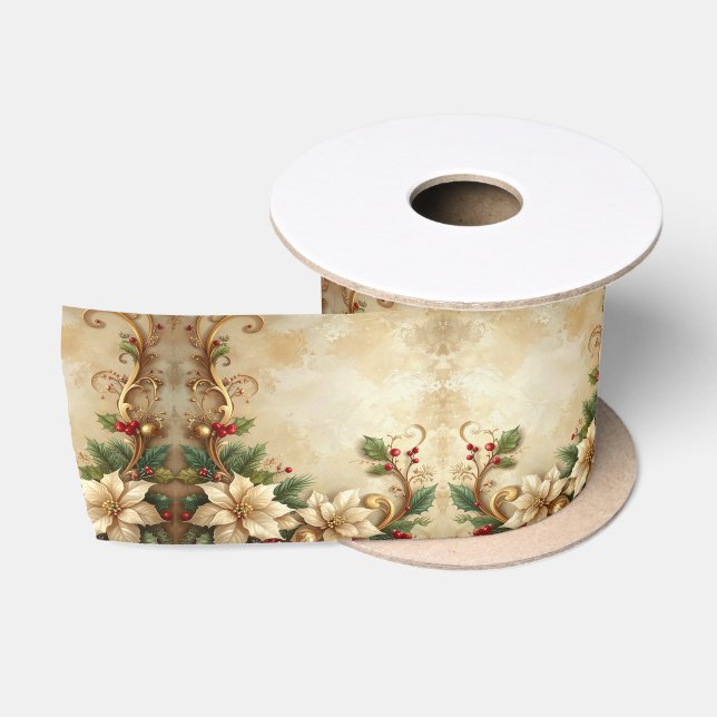 Ruban En Satin Ruban de satin floral de Noël (Bobine)