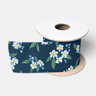 Ruban En Satin Ruban de satin floral marine