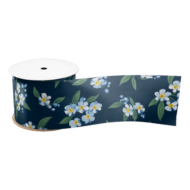 Ruban En Satin Ruban de satin floral marine (Bobine)