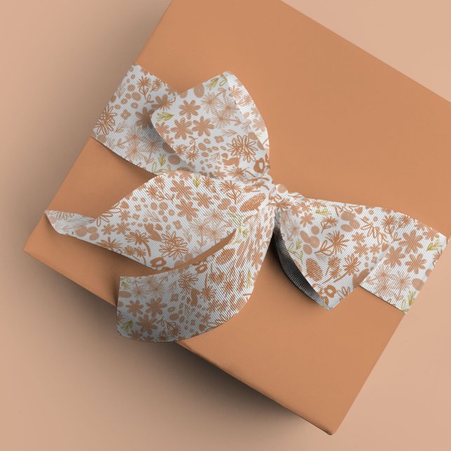 Ruban En Satin Ruban de satin floral rose chic (Pink ditzy floral watercolor ribbon)