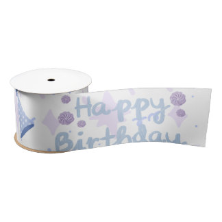 Ruban En Satin Ruban de satin motif gâteau d'anniversaire bleu pa