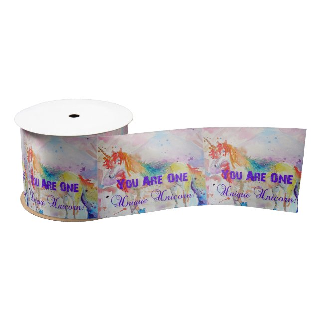 Ruban En Satin Ruban de satin peinture aquarelle licorne arc-en-c (Bobine)