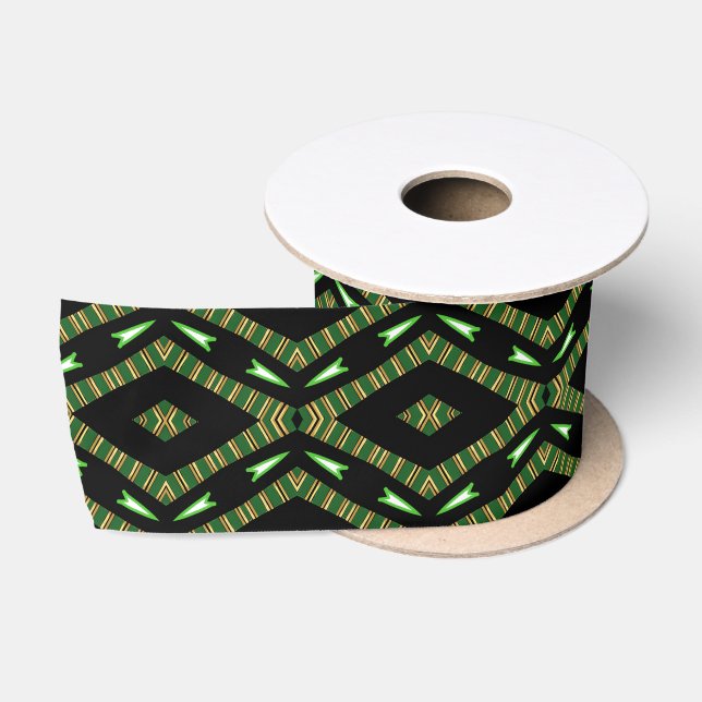 Ruban En Satin Ruban de satin vert Kente Afro Pop (Bobine)
