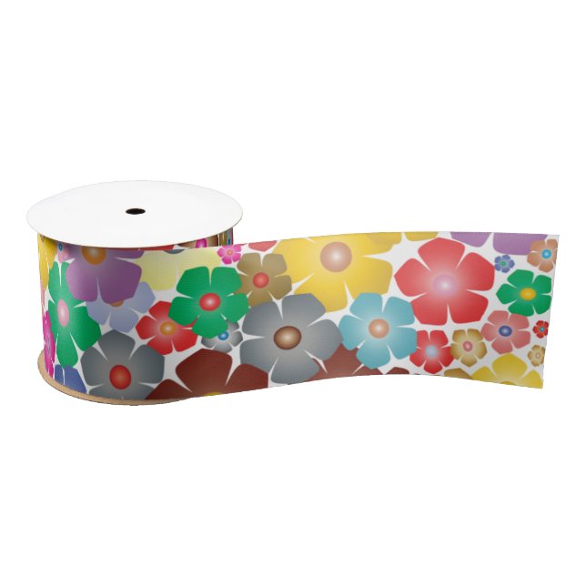 Ruban En Satin ruban fleur arc-en-ciel fleurit (Bobine)
