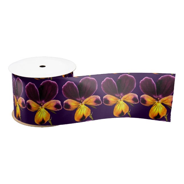 Ruban En Satin Ruban fleuri violet jaune Fleur Satin (Bobine)