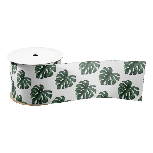 Ruban En Satin Ruban mariage Monstera Vert (Bobine)