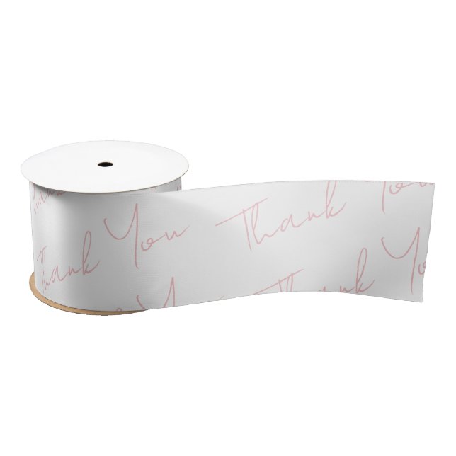Ruban En Satin Ruban Merci blanc avec calligraphie rose (Bobine)