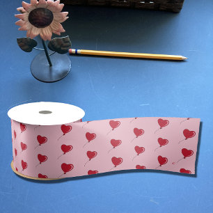 Ruban En Satin Ruban rose Motif de ballon rouge Coeur