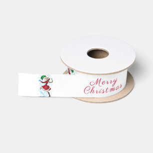 Ruban En Satin Ruban Snowman et Girl Dancing Satin de Noël