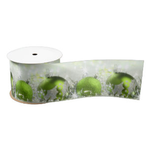 Ruban En Satin Ruban vert et argenté 3" de satin de Noël au loin