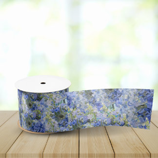 Ruban En Satin Rubans à motif d'hortensias bleus