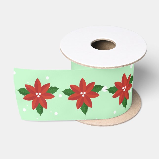 Ruban En Satin Rubans de fleurs de poinsettia rouges (Bobine)